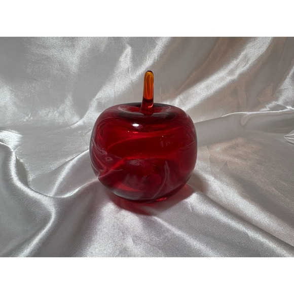 Handmade Other - Vintage Red Apple Art Glass Paperweight Hand Made Glows Hollow